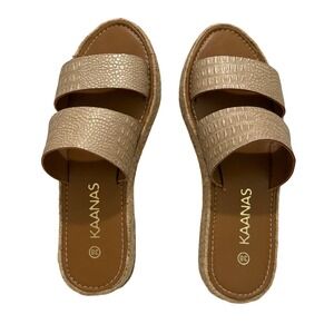 Kaanas Gold Croc Embossed Espadrille Slides Womens 38 Platform Sandals